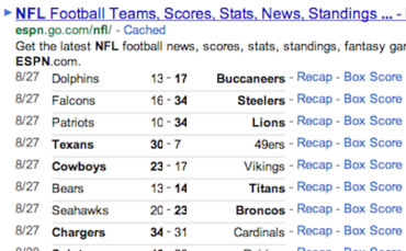 Google Teams With Espn To Add Mlb Baseball Nfl Football Scores To Search Results Search Engine Watch