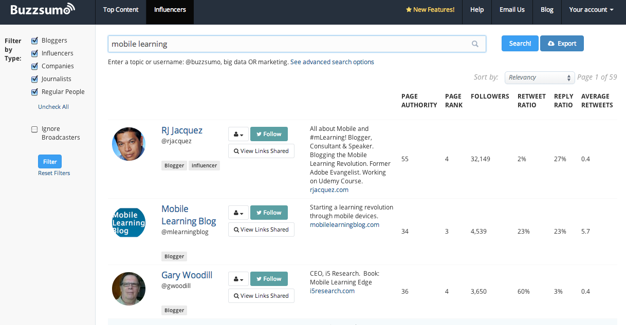 BuzzSumo interface