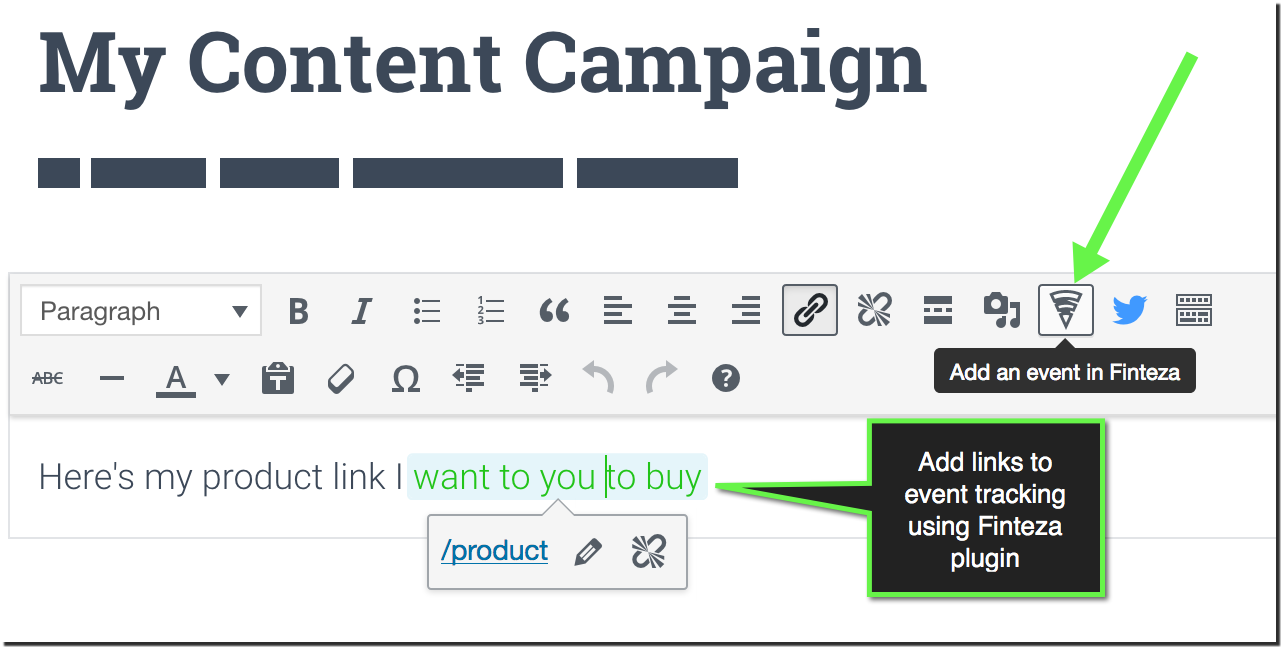 Finteza plugin for wordpress to add links to event tracking