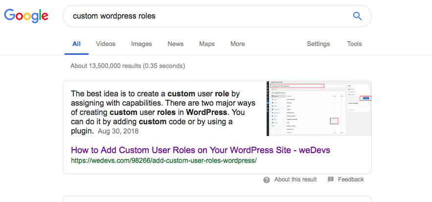 Google search snippet in SERP