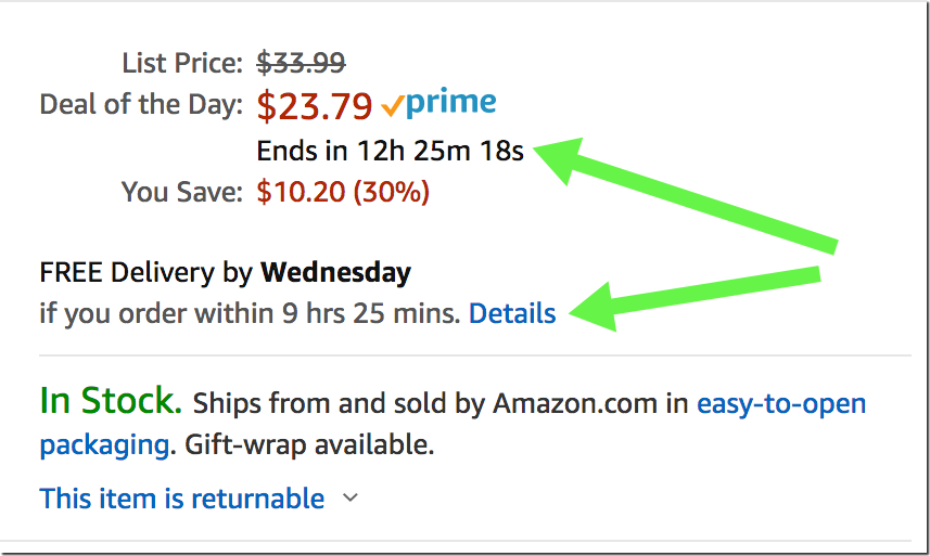 image of amazon example of adding urgency for how to increase conversions