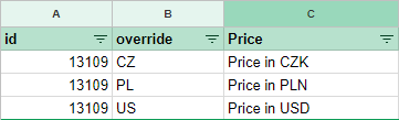 Screenshot of price