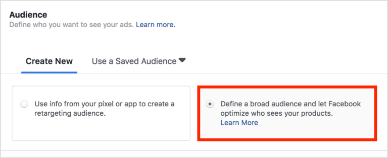 Defining the audience in Facebook dynamic ads