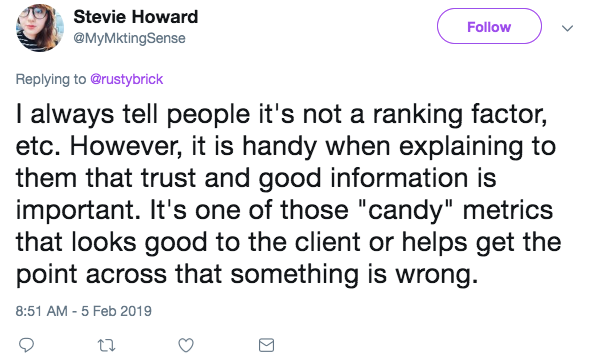 Screenshot of Stevie Howard's tweet in response to a Marketing Land tweet about the new DA