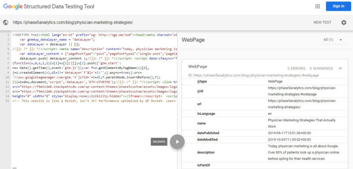 Google structured data testing tool