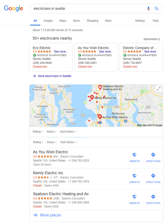 Example of using consumer reviews to rank in local SEO