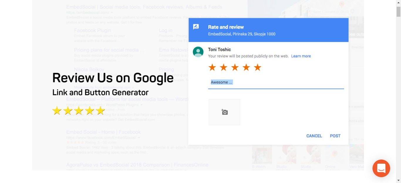 screenshot example of a "Review us on Google" page