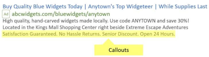 Example of callout Google Ads extensions