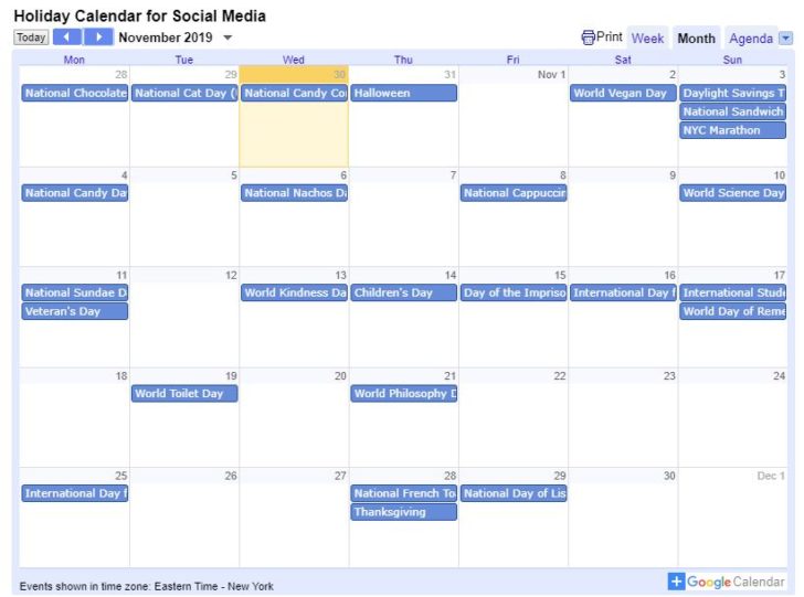 holiday planner for social media example calendar