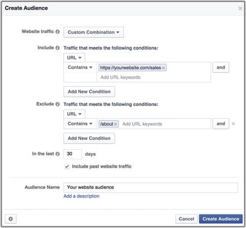 Utilisation de l'option d'audience personnalisée de Facebook pour créer une conversion basée sur les engagements