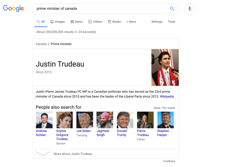 How Google uses entities example 2 Justin Trudeau search