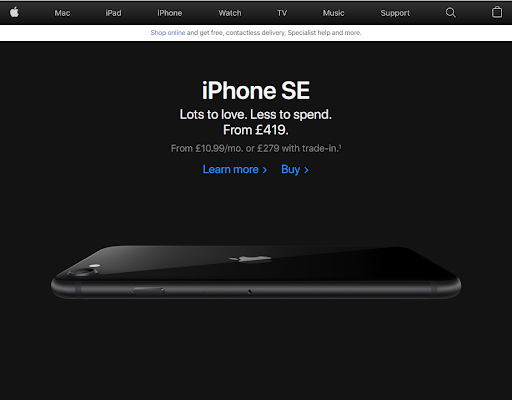 Landing page iPhone SE example