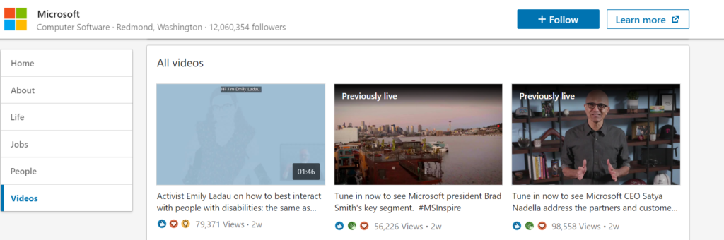 Create videos Microsoft LinkedIn example