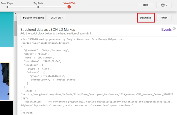 Structured data code snippet