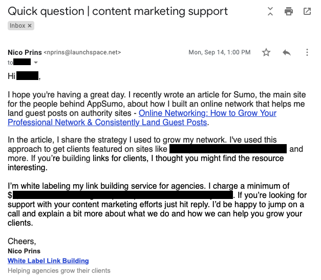 Piece of content Profit from it by email outreach