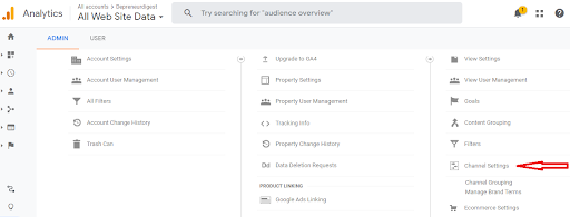 Google Analytics features Channel groupings