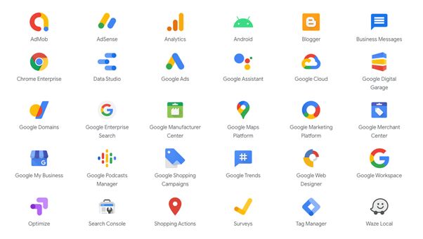 Plus de 270 produits, services et plates-formes de Google