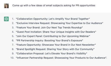 ChatGPT sur les idées d'e-mails