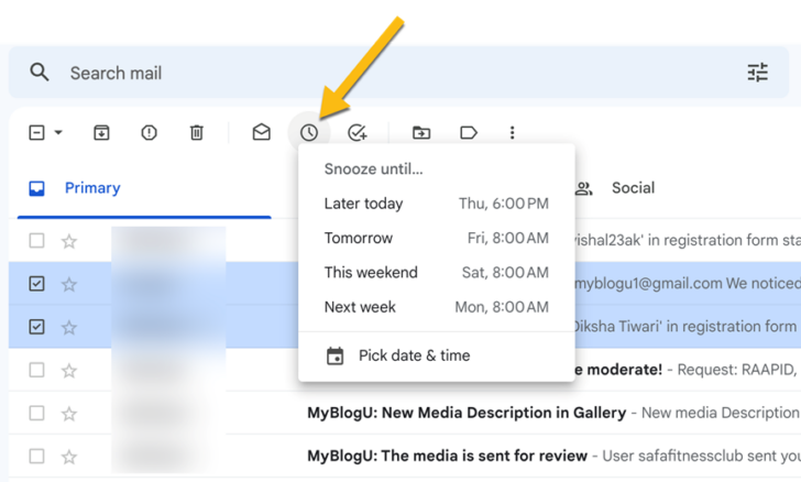 Snooze emails