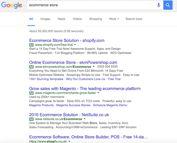 google search for ecommerce store