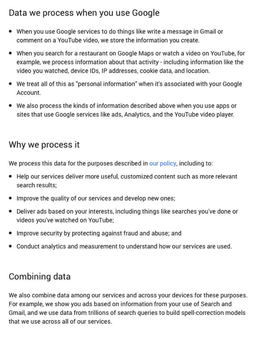 google t&cs