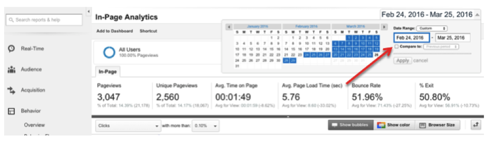 In page analytics database