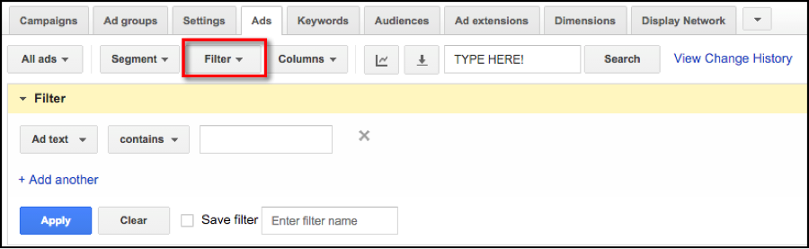 adwords filter