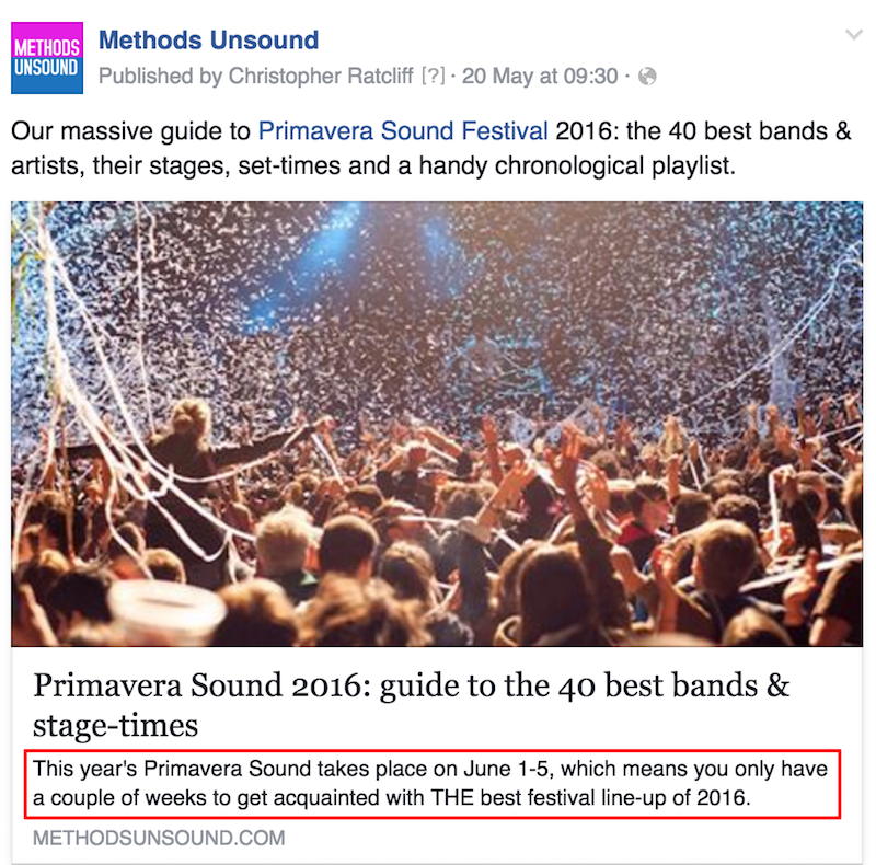 Methods Unsound meta description on facebook