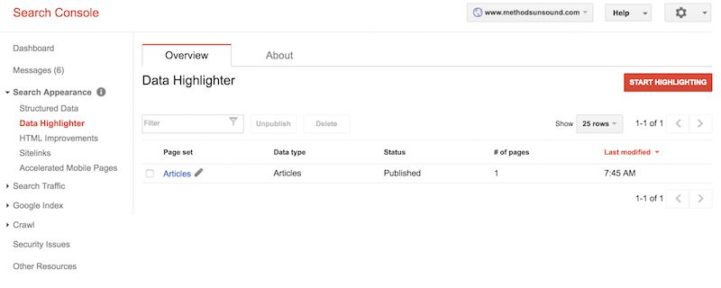 Search Console Data Highlighter
