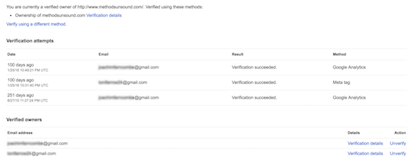 Search Console verification details