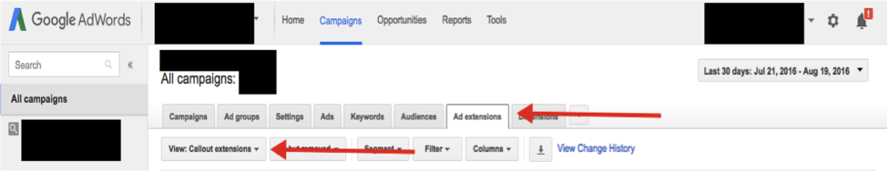 callout extensions adwords editor