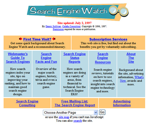 Search Engine Watch Launch, June 9, 1997