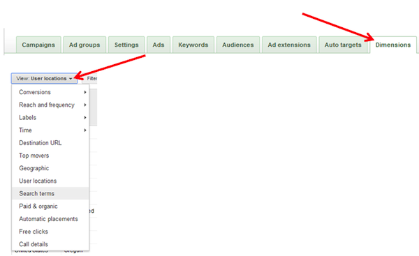 AdWords Dimensions Tab