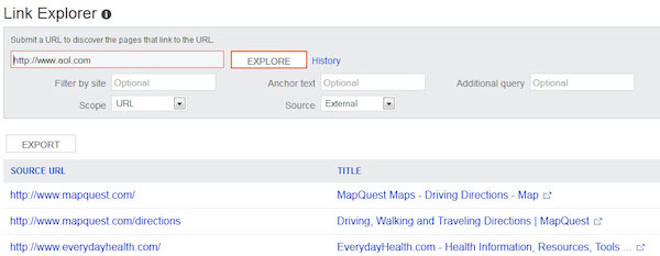 Bing Webmaster Tools Link Explorer