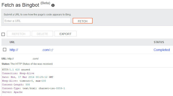 Bing Webmaster Tools Fetch as Bingbot