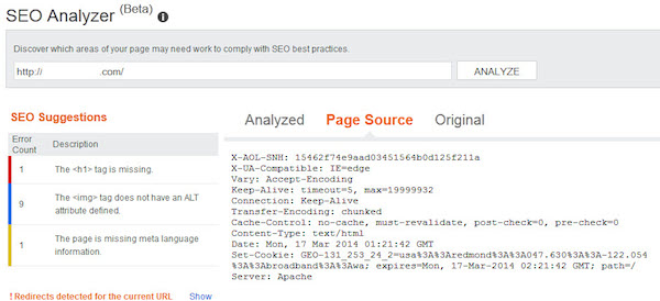 Bing Webmaster Tools SEO Analyzer