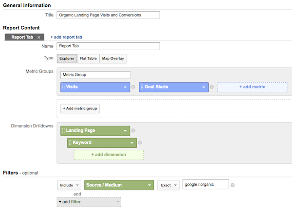 google-analytics-custom-report-organic-landing-page-visits-and-conversions