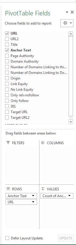 Pivot Table Fields to Add