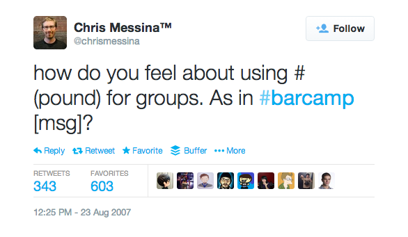 Chris Messina Tweet First Twitter Hashtag