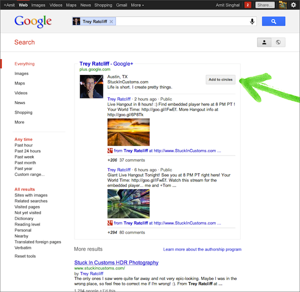 Google people search with Google Plus integration