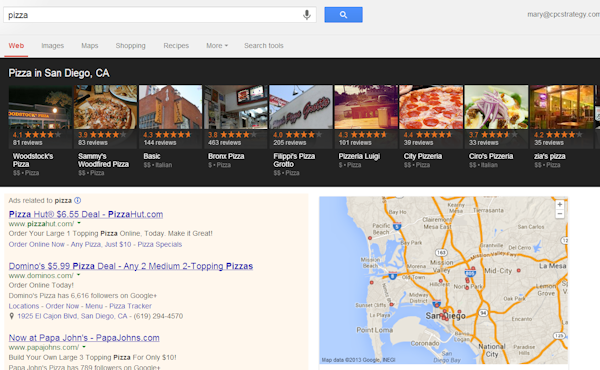 Pizza Google Local Carousel Results