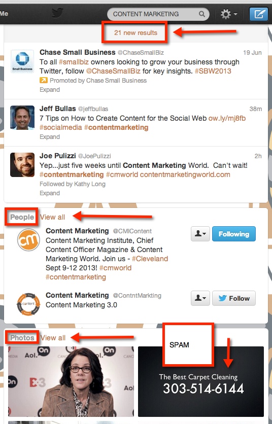 New Twitter Search Results for Content Marketing