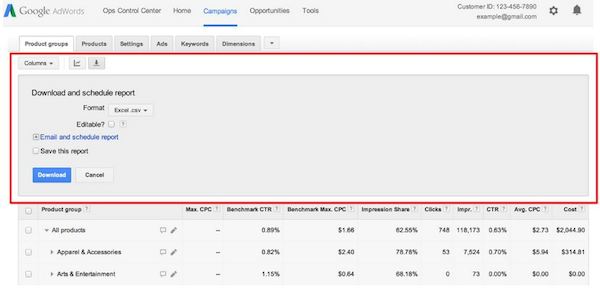 AdWords Download and Schedule Report