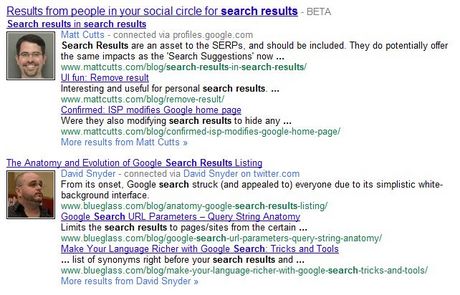 Google Social Circle Search Results