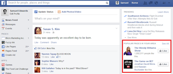 Facebook Popular Pages in Your Area