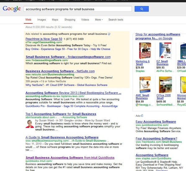 Accounting Software Programs for Small Business Google SERP