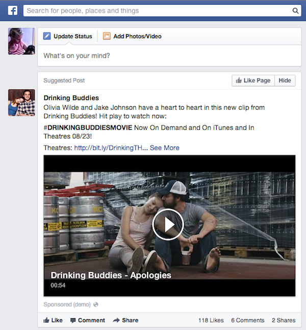 Drinking Buddies Facebook News Feed Ad