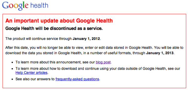 Google Health Discontinued