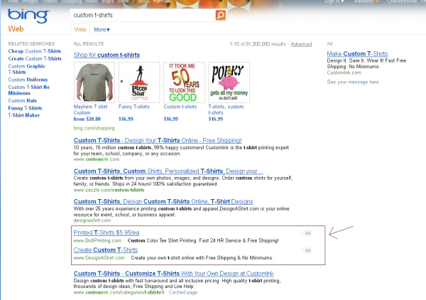 Bing PPC Ads in Organic Search Results Test