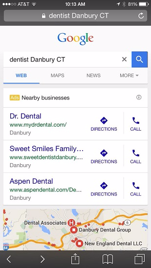 google-new-local-pack-mobile-ads-dentist